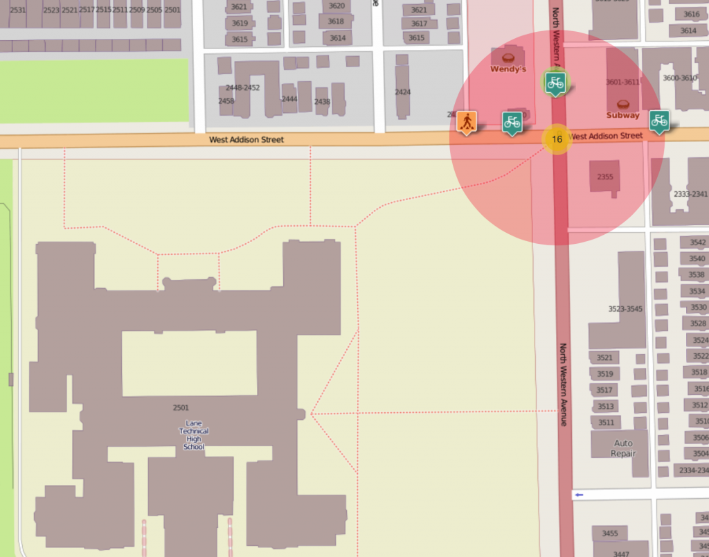 Bicycle and pedestrian crashes at Addison/Western
