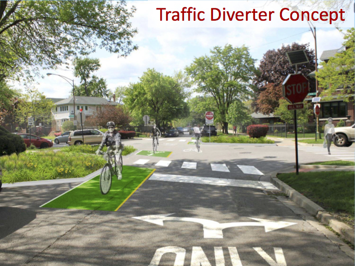CDOT showed this rendering of how the traffic diverter. Previous versions used concrete to physically prevent going straight. Image: CDOT