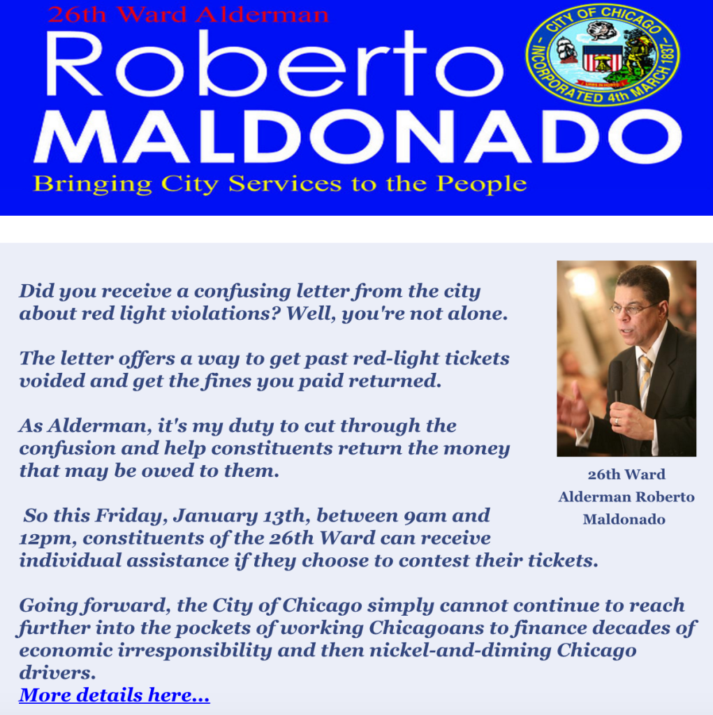 Once Again, Alderman Maldonado Calls Automated Enforcement a Money Grab