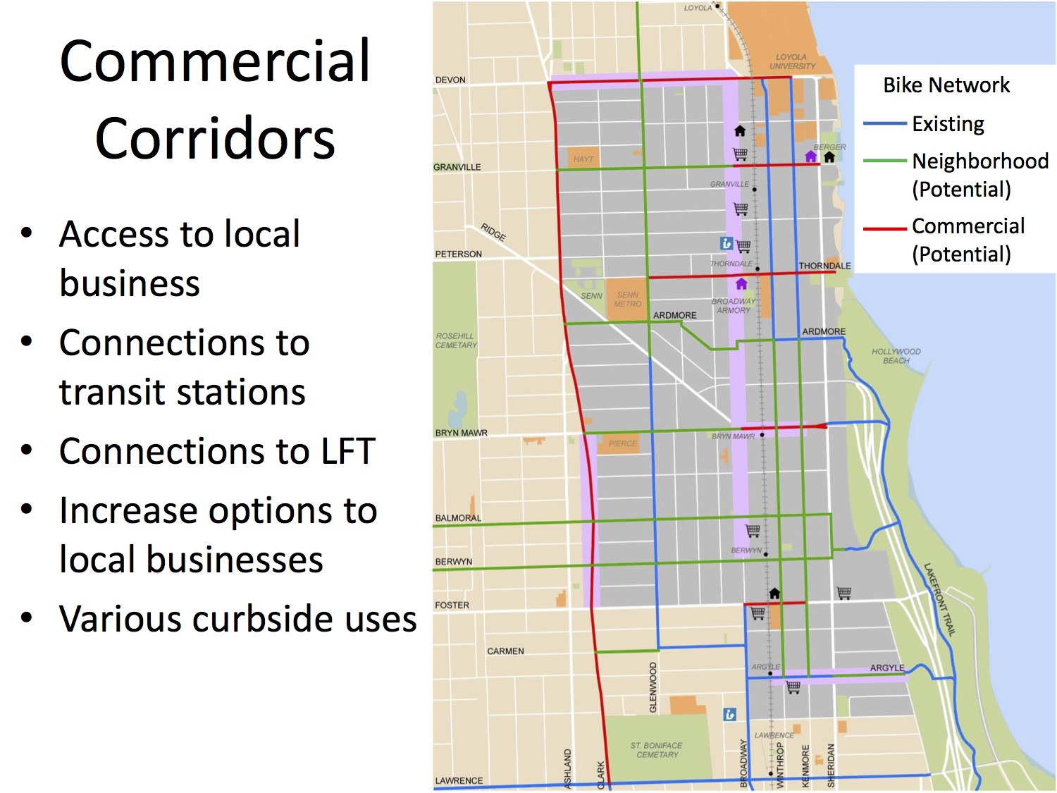 A map of existing and potential bikeways in the project area. Image: CDOT