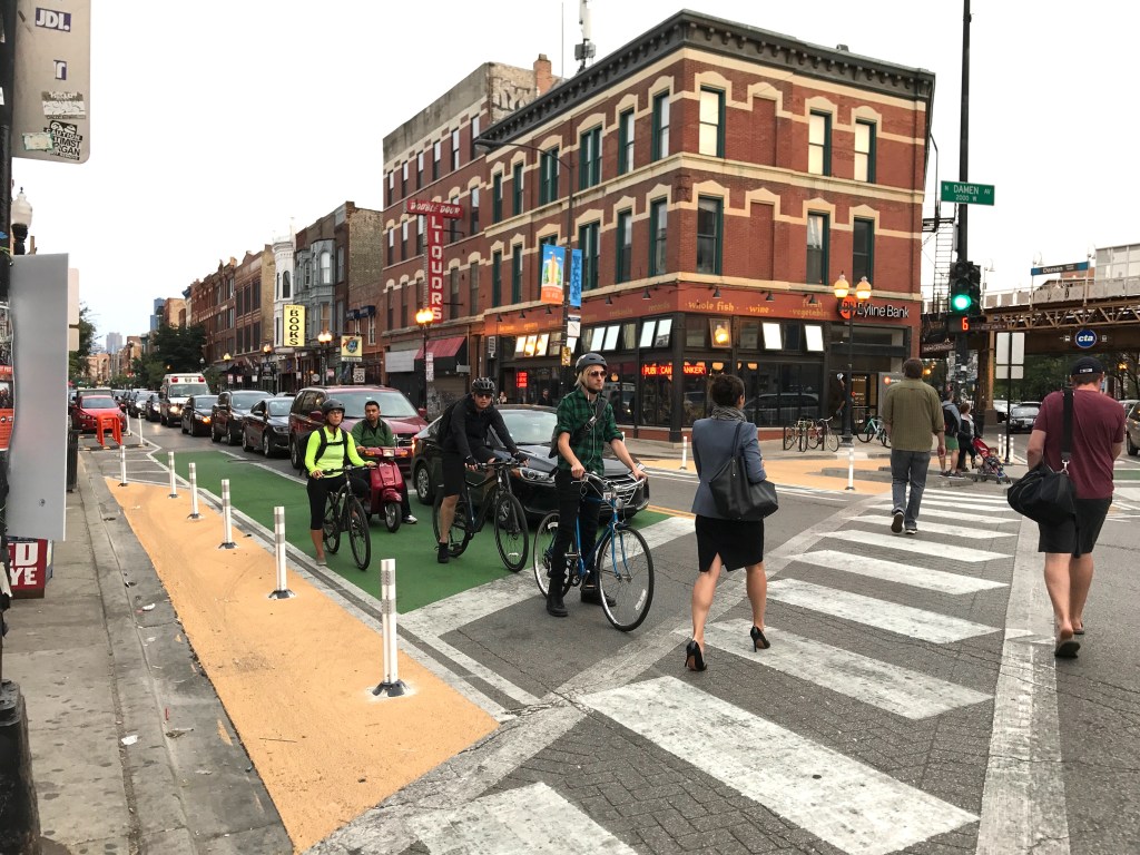 Bike Boxes, Slip Lane Removal, and a Fat Crosswalk Come to Wicker Park Six-Way