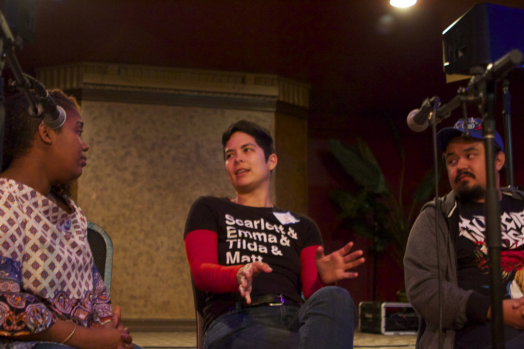 Allison Mannos speaks during the panel. Photo: Michael Anaya
