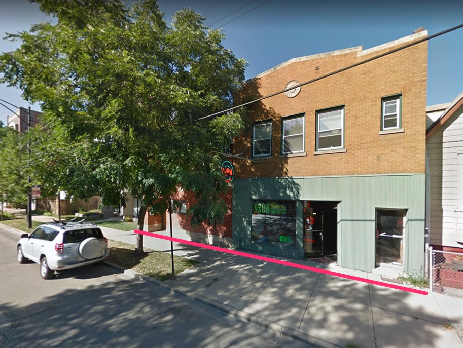 The pink line shows where the city's shortest "Pedestrian Street" zoning designation will be.