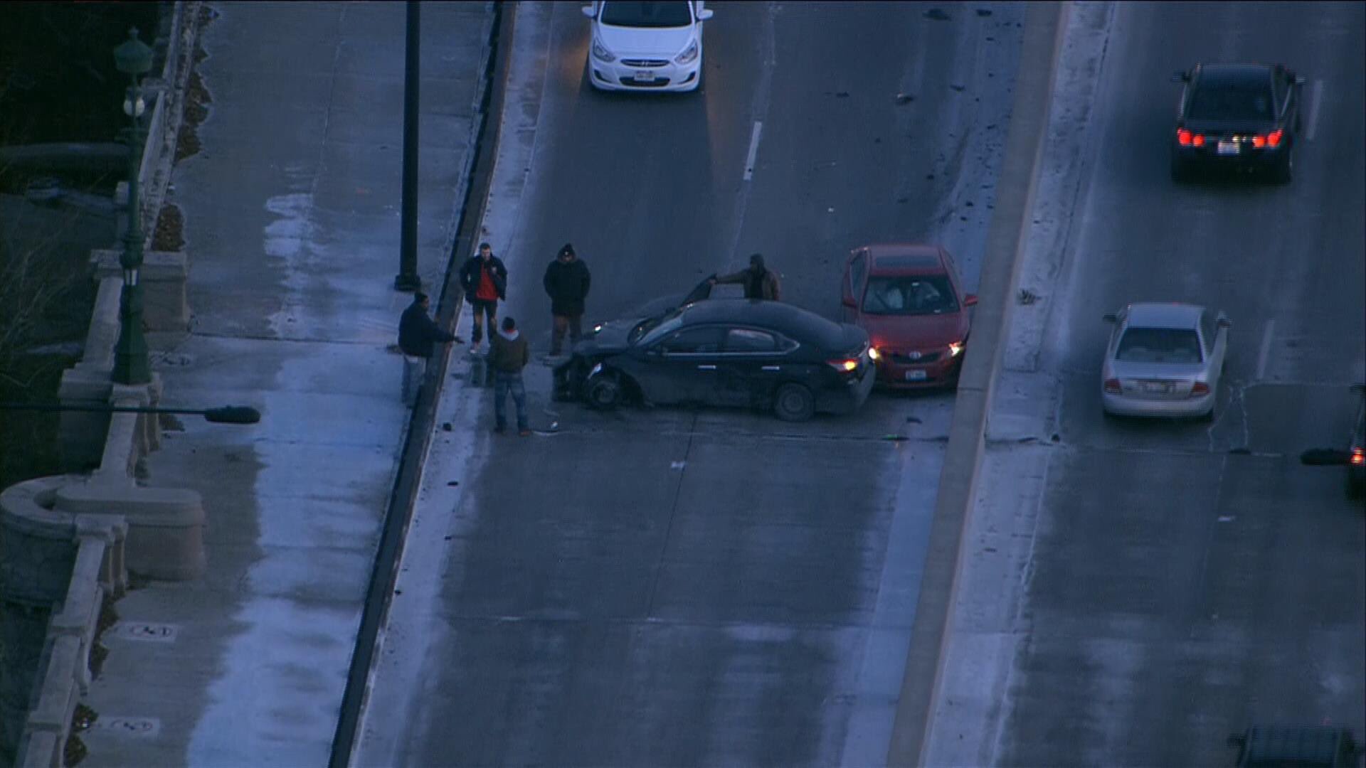 The aftermath of the crash on a Lake Shore Drive bridge. Photo: Sarah Jindra, WGN News via Twitter