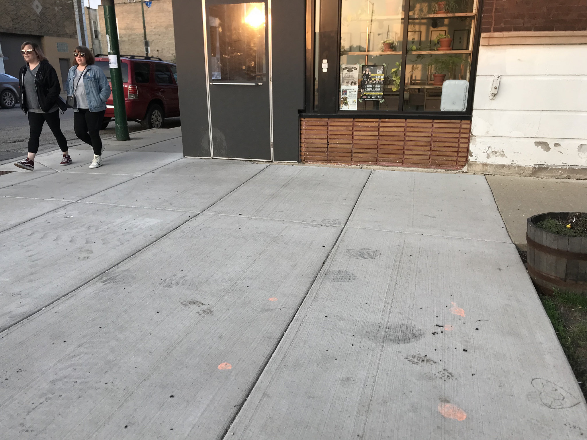 Orange dots mark the location of future bike racks at Cellar Door Provisions in Logan Square. Photo: John Greenfield