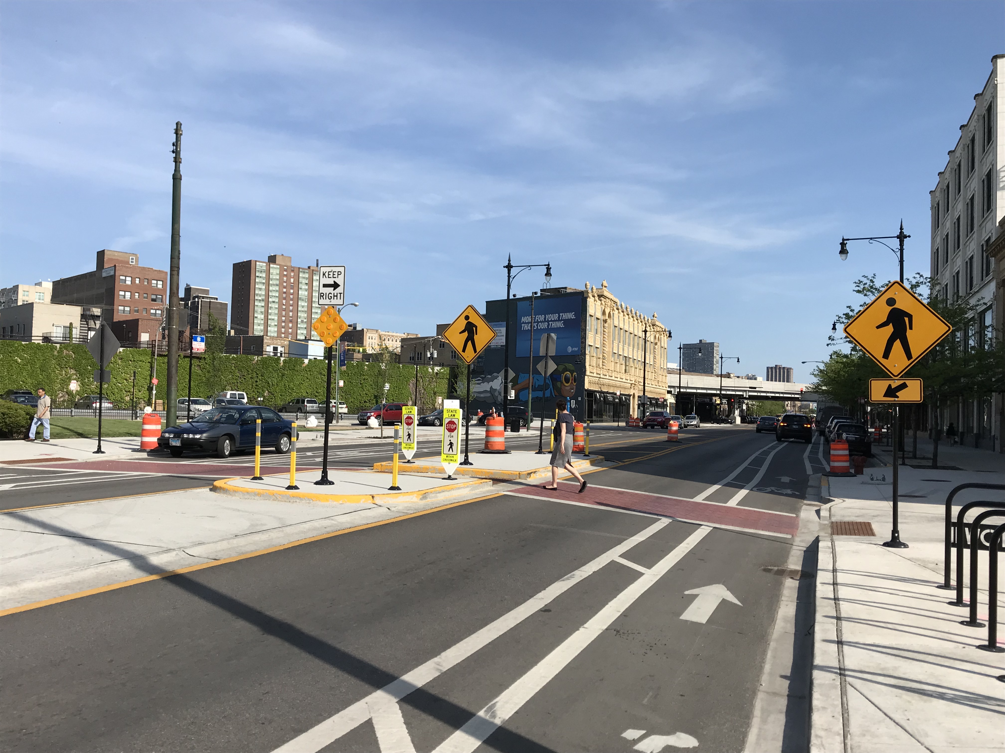 The pedestrian island south of the plaza. Photo: John Greenfield