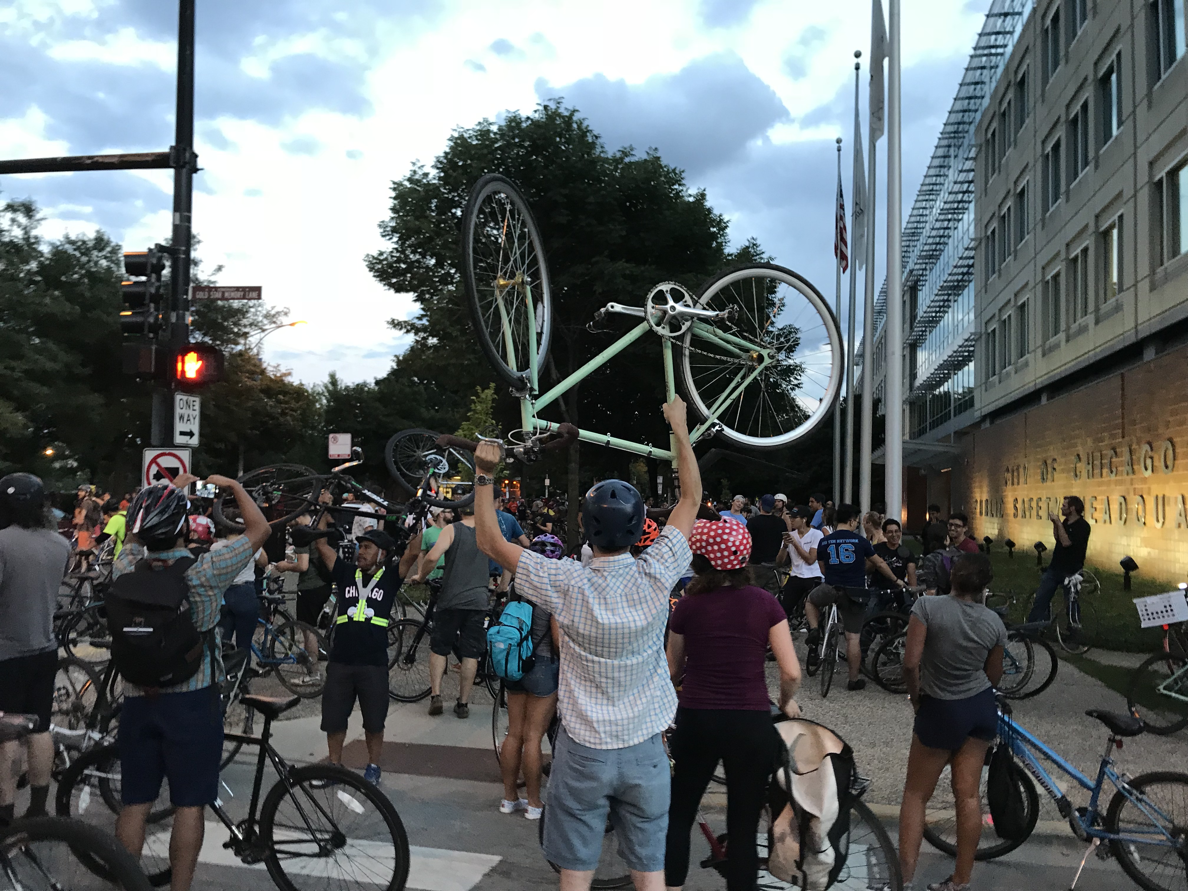 The crowd in front of the main police headquarters. Photo: John Greenfield