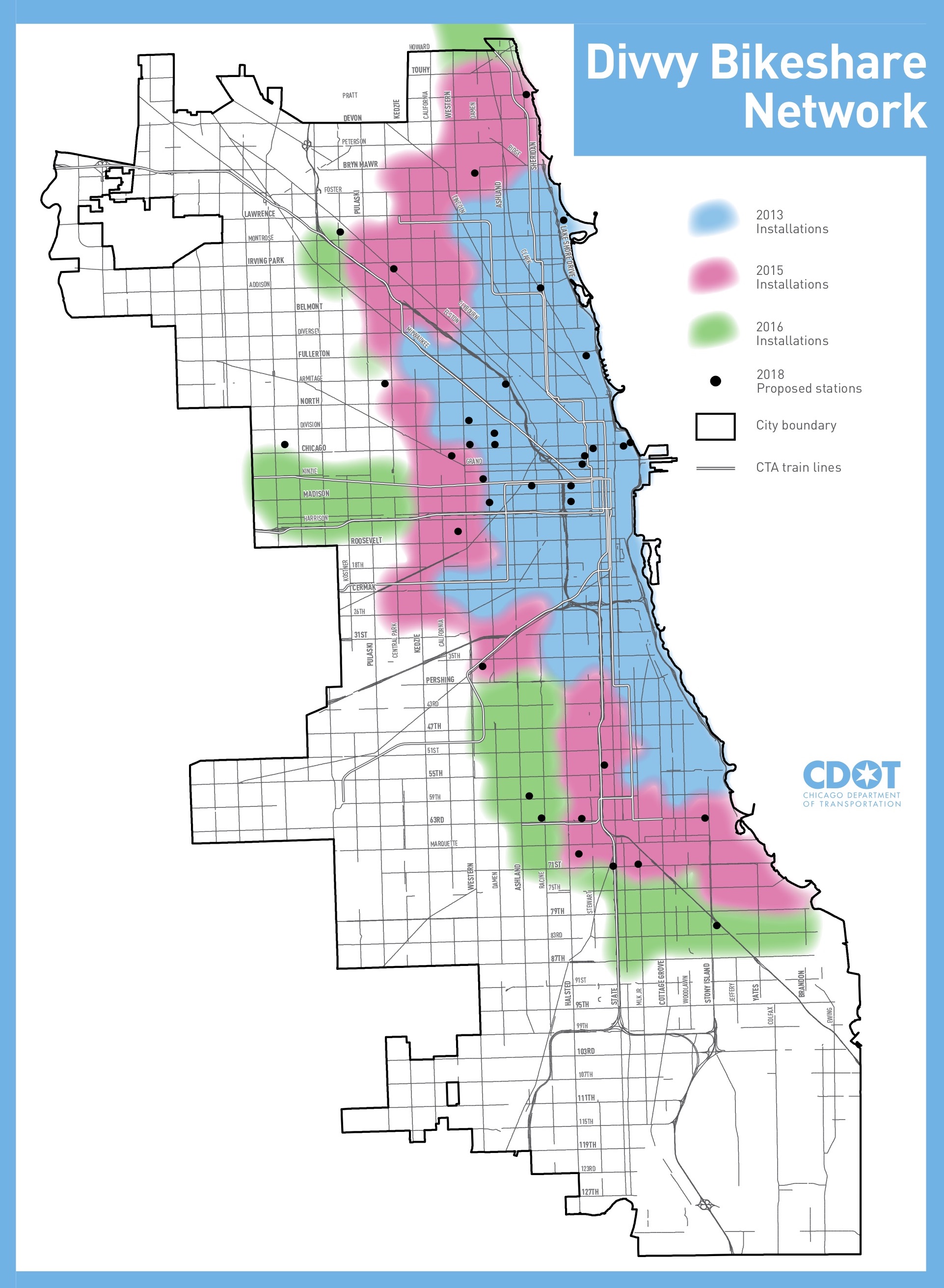 The 36 new station locations (black dots.)