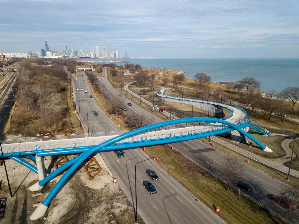 Blue Wave: A Serpentine Bike-Ped Bridge Opens at 41st Street