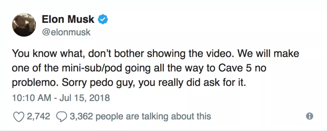 Musk's since-deleted Twitter attack on a Thai cave rescuer.