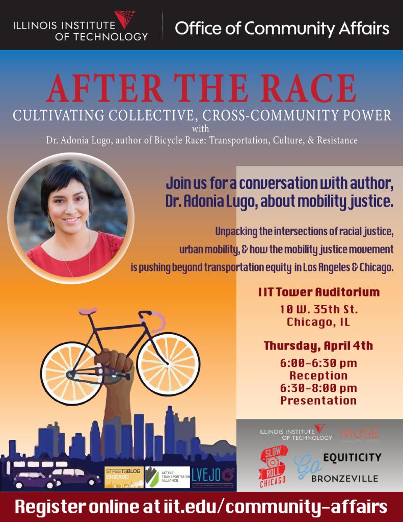 Dr. Adonia Lugo Discusses Her Book “Bicycle/Race” This Thursday at IIT