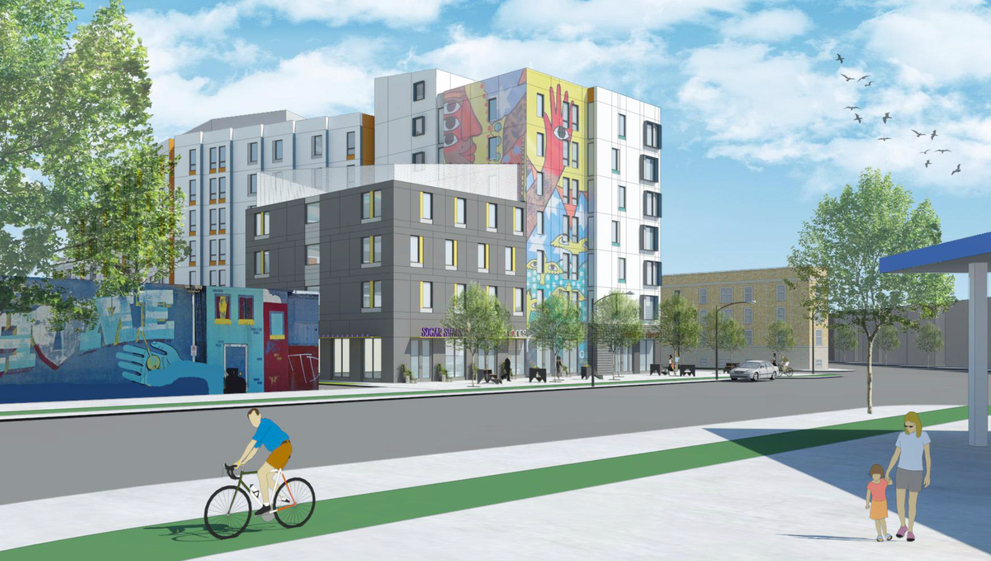 Rendering of the proposed Logan Square affordable transit-oriented development.