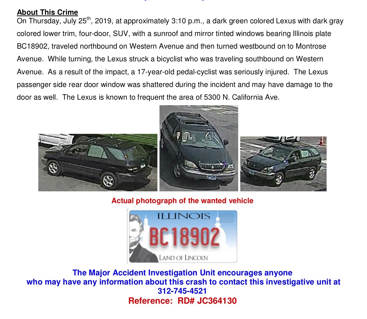 Police bulletin about the case.