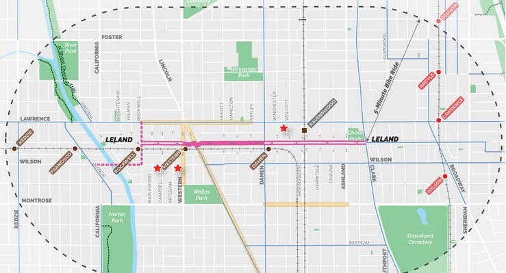 The proposed Leland Greenway route through Lincoln Square. Image: CDOT