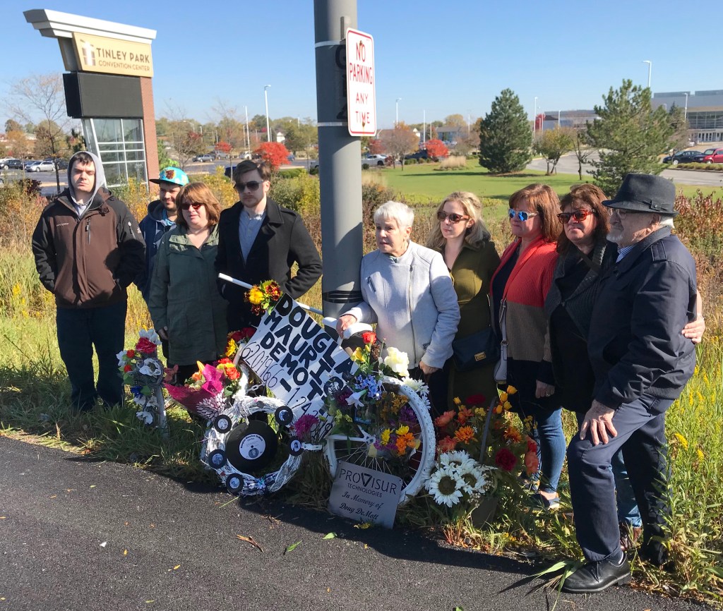 Loved ones honored Douglas DeMott with ghost bike ceremony in Tinley Park