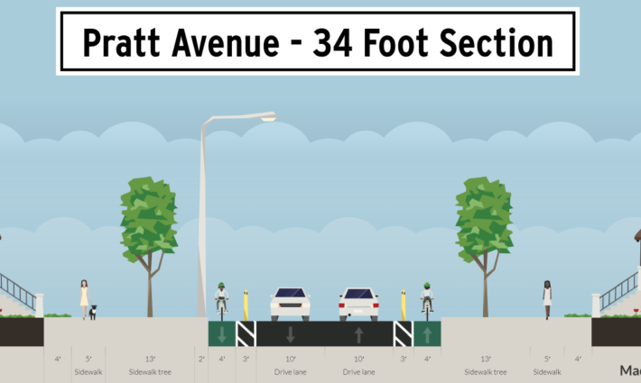 The layout for Option 1, looking east. Image: Village of Lincolnwood