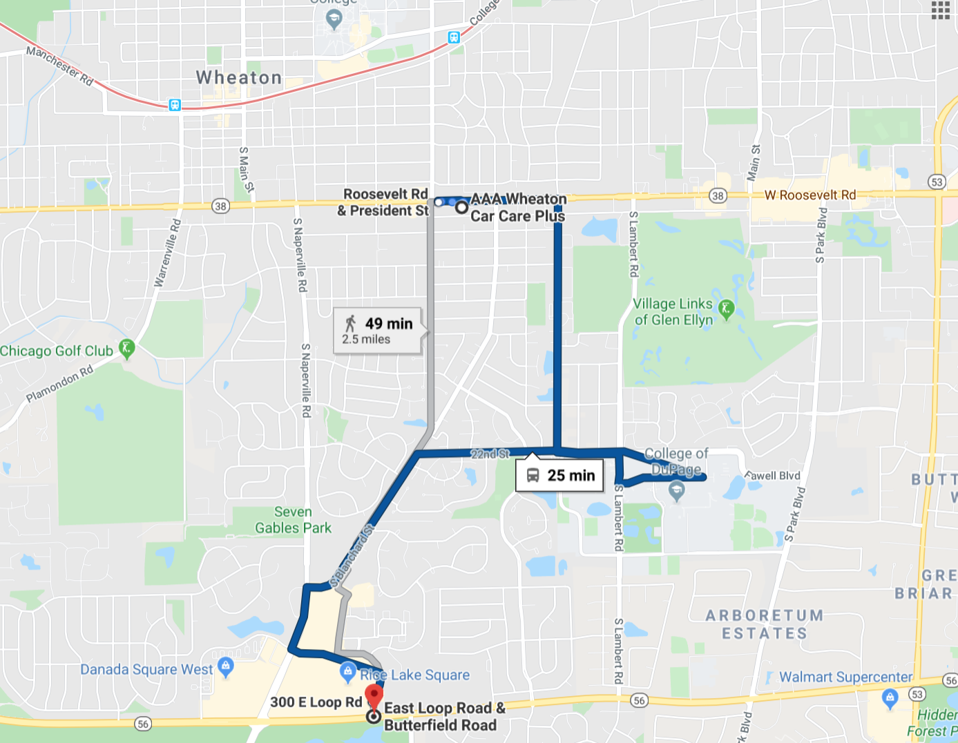 The route home from the car repair shop. Image: Google Maps
