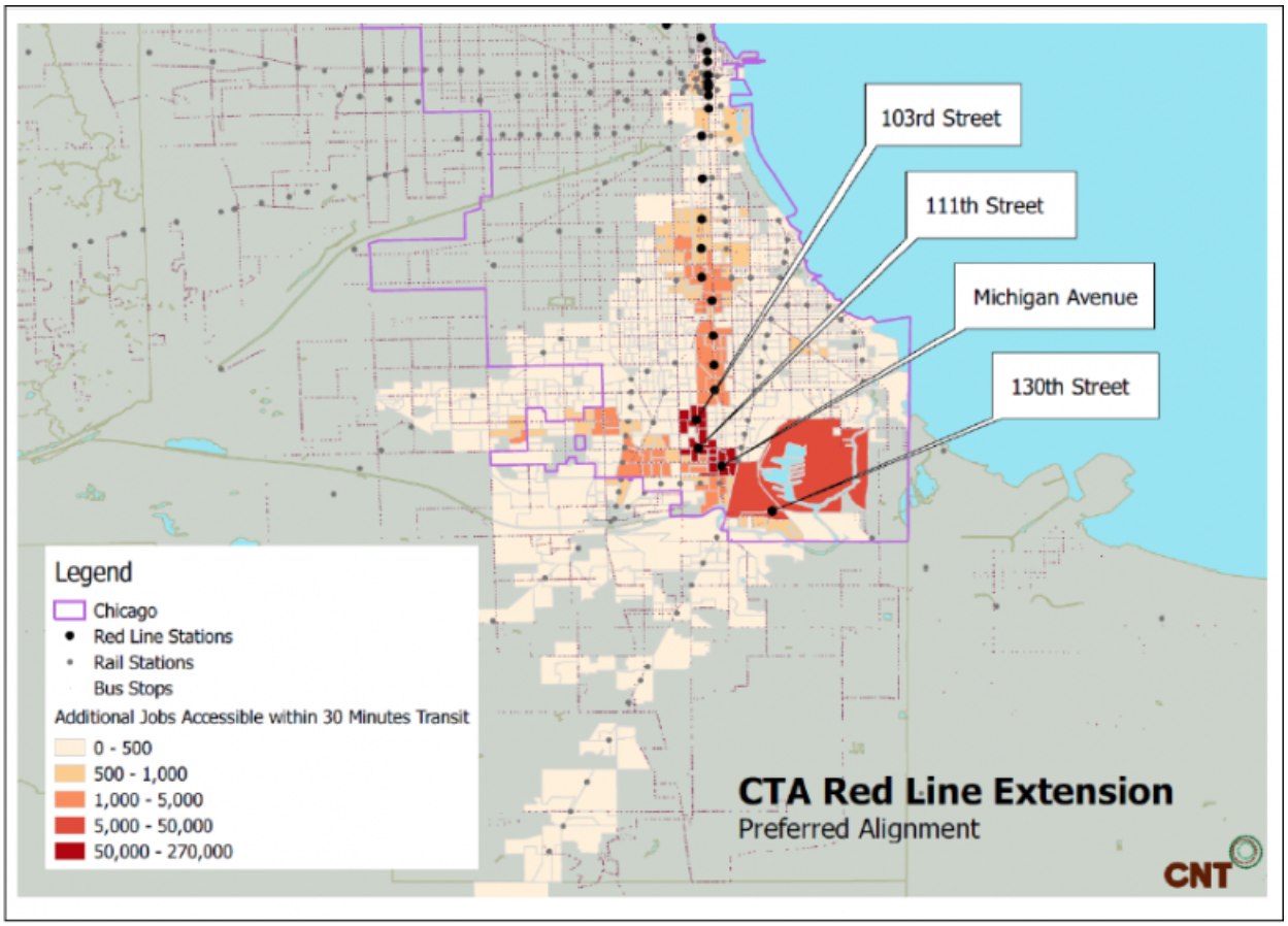 Additional job access near the Red Line Extension. Source: CNT