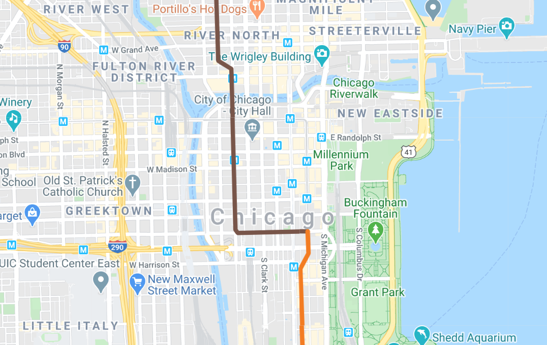 How an inbound Brown Line train turns into an outbound Orange Line train. Image: Google Maps