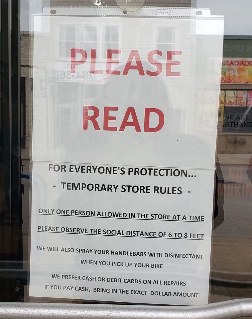 Pandemic policies at Roberts Cycle in Rogers Park. Photo: Jeff Zoline
