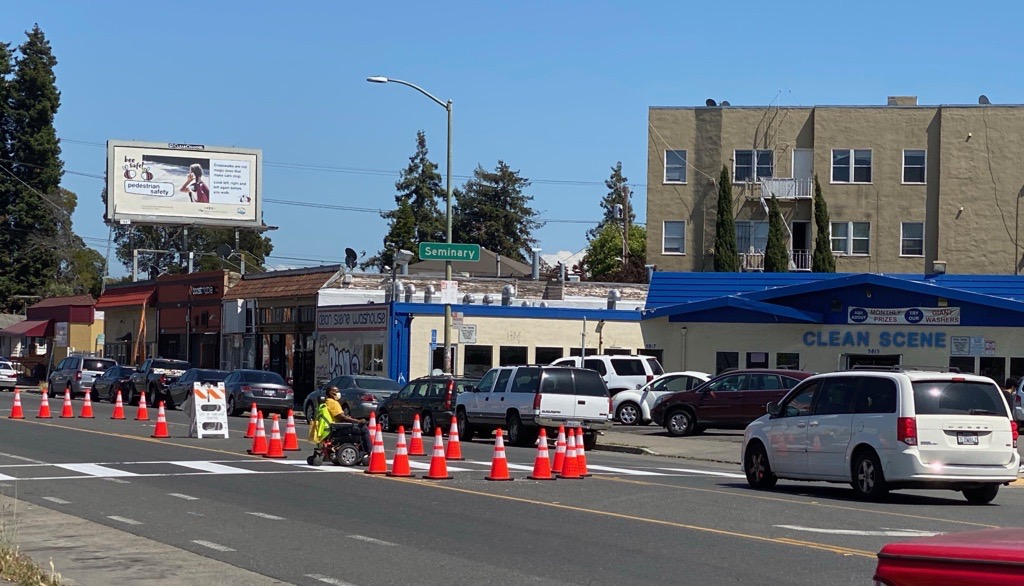 A temporary pedestrian island in Oakland. Photo: City of Oakland