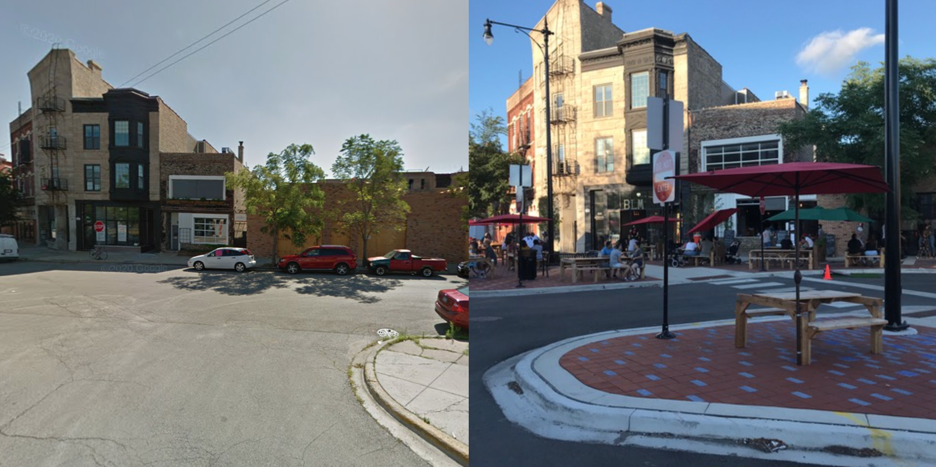Blue Island and Laflin, before and after. Image: Google Maps: John Greenfield