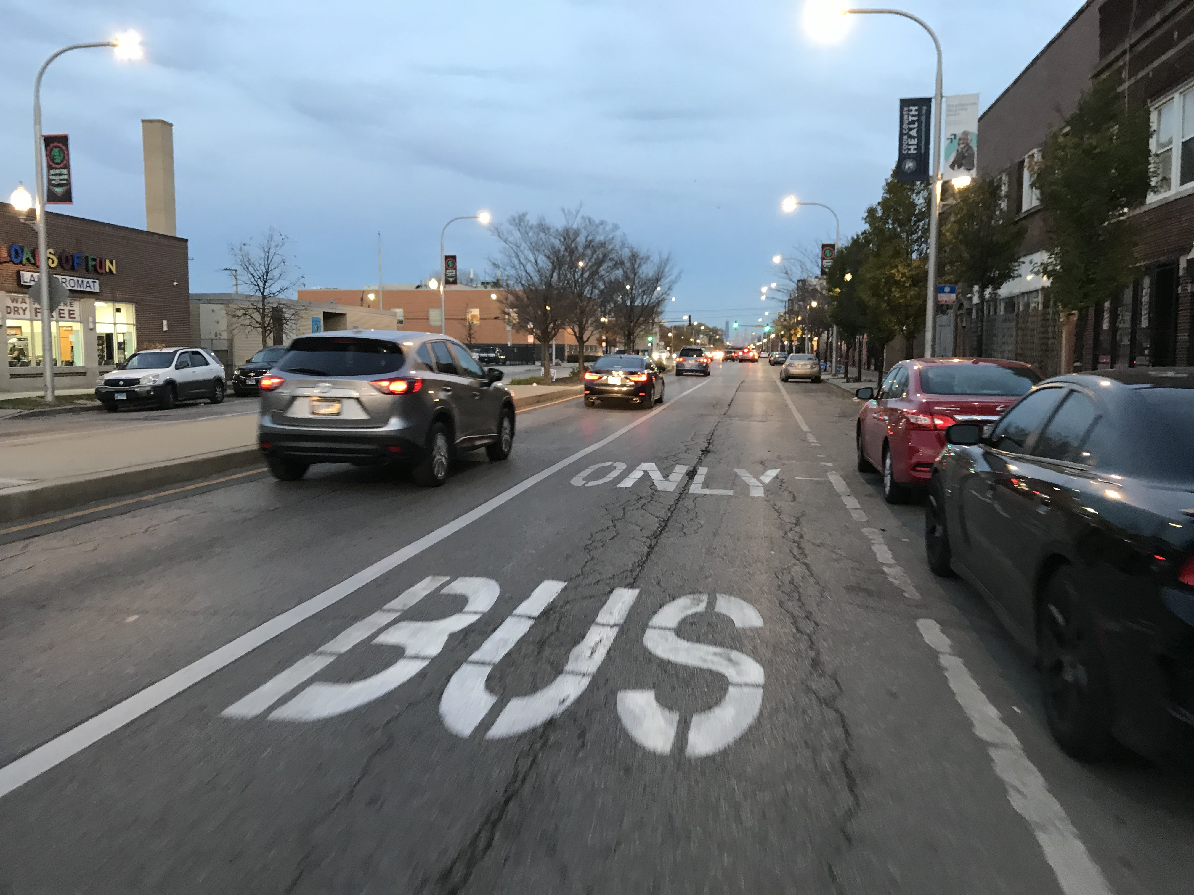 Drivers generally seemed to be doing a decent job of staying out of the bus lanes. Photo: John Greenfield