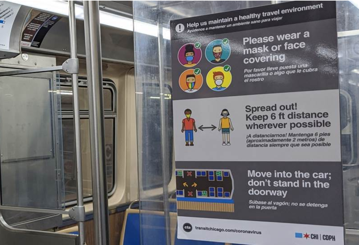 COVID safety info on a CTA 'L' car. Photo: CTA