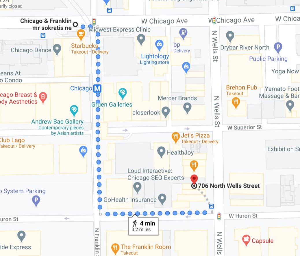 Elements is located 0.2 miles from the Brown and Purple lines. Image: Google Maps