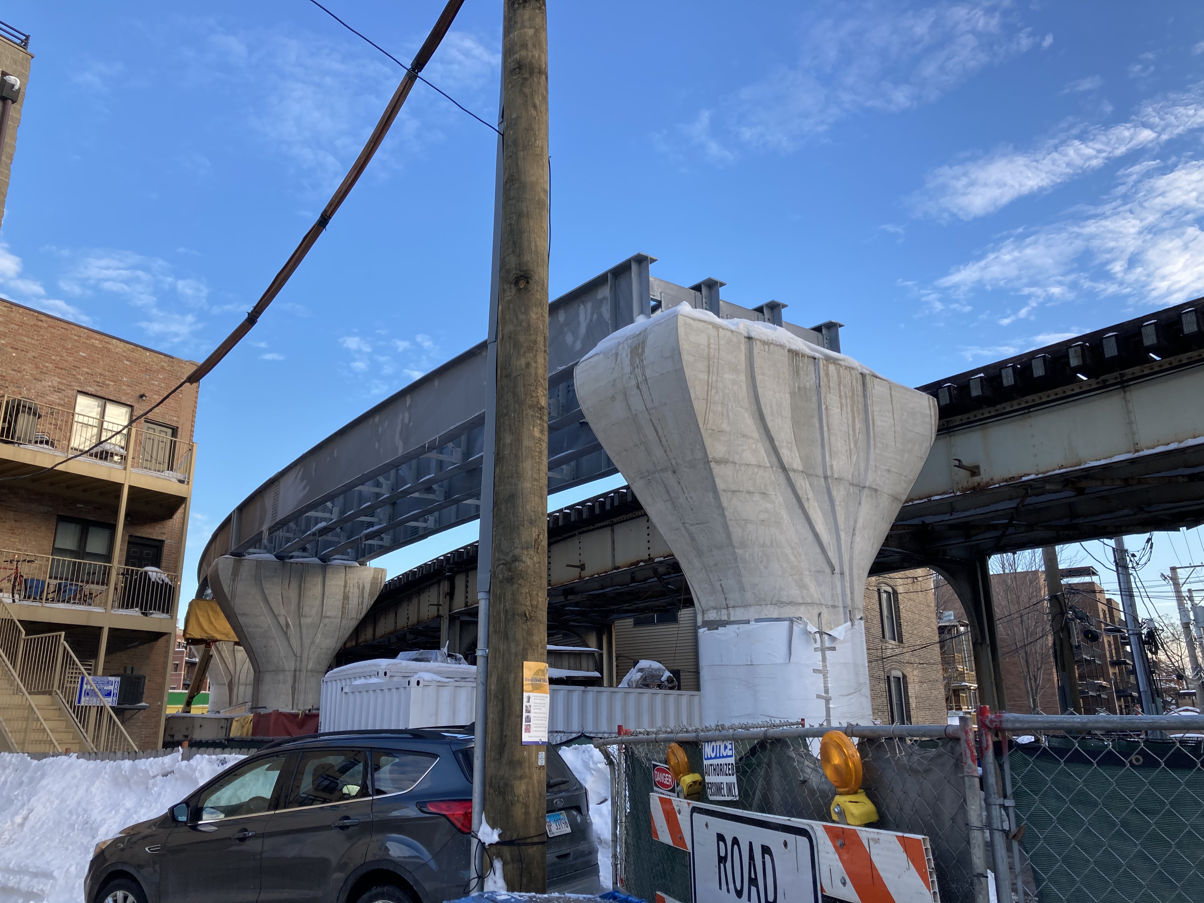 The end of the new section of track, as seen from the first north-south alley west of Clark Street. Photo: John Greenfield