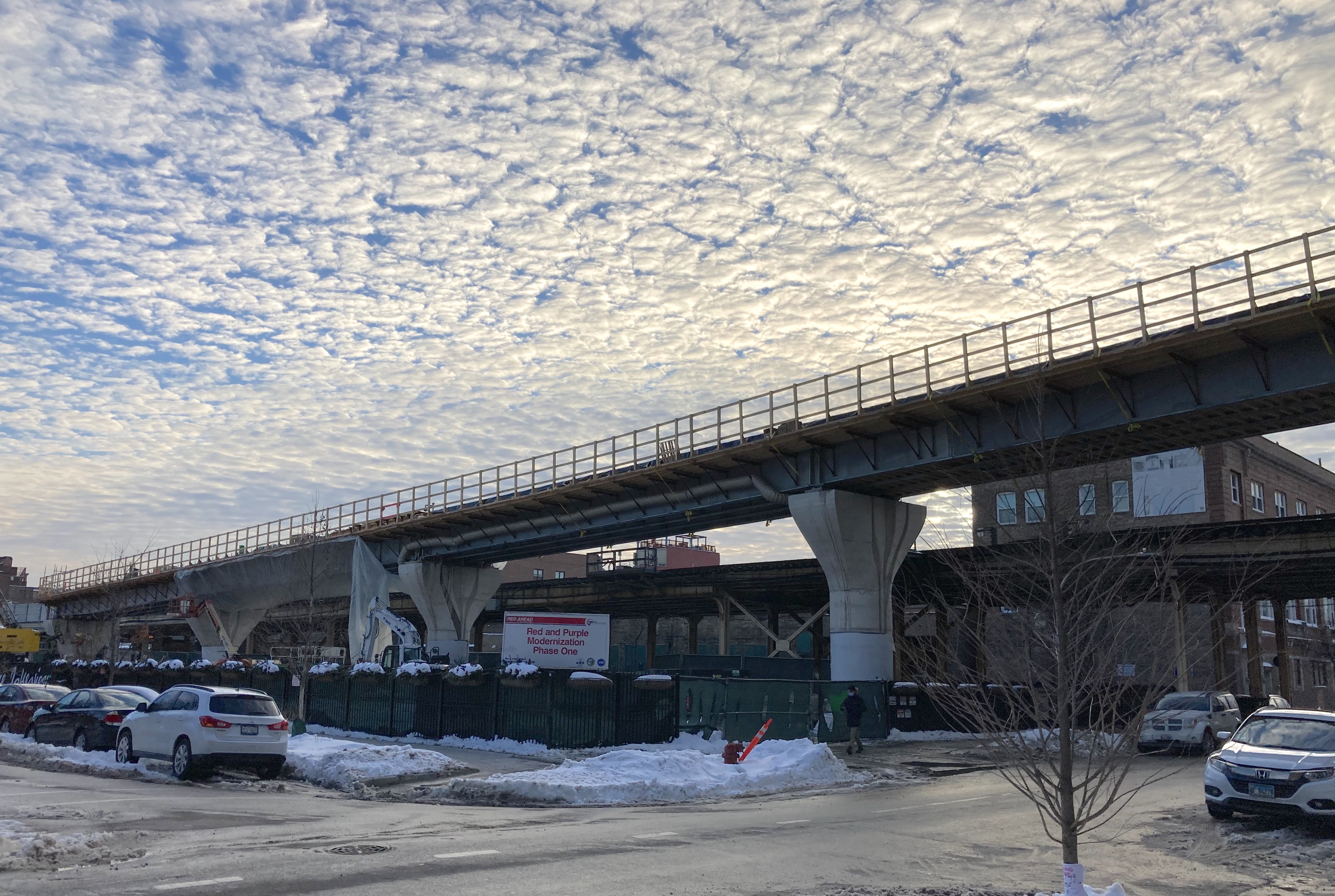 The new track for the flyover gains elevation as it heads north from the Belmont station. Photo: John Greenfield