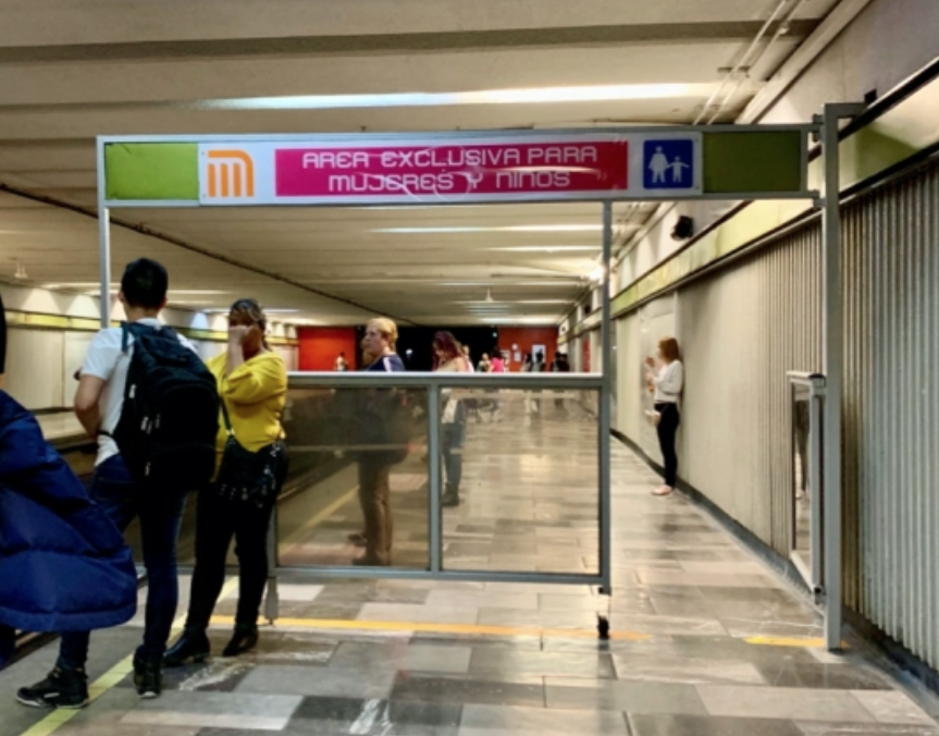 Boarding platform for women-only train cars in Mexico City. Photo: Olivia Grenzenbach