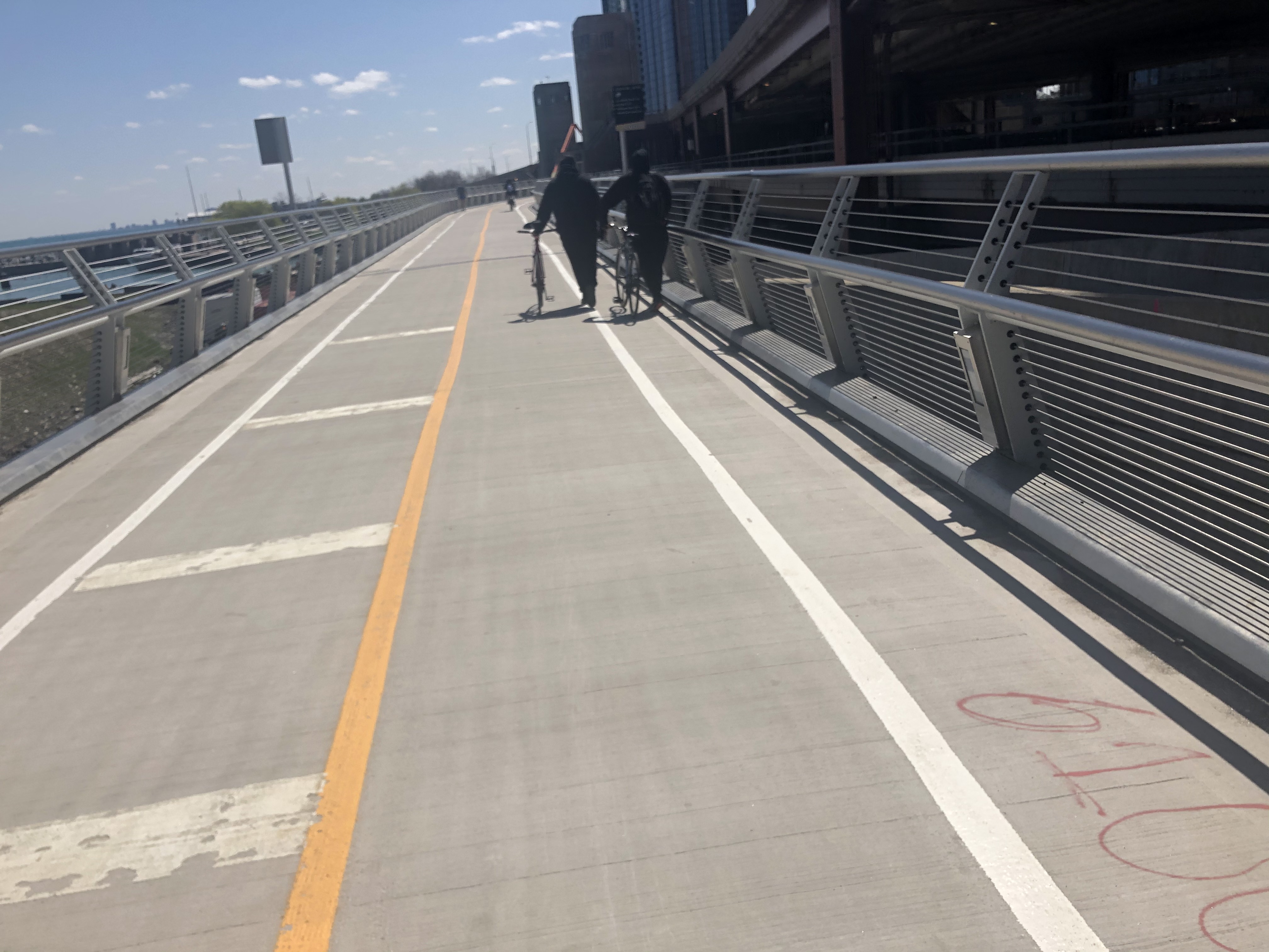 Navy Pier flyover usage was light this day and most trail users were following the markings differentiating cycling from walking.Photo: Courtney Cobbs