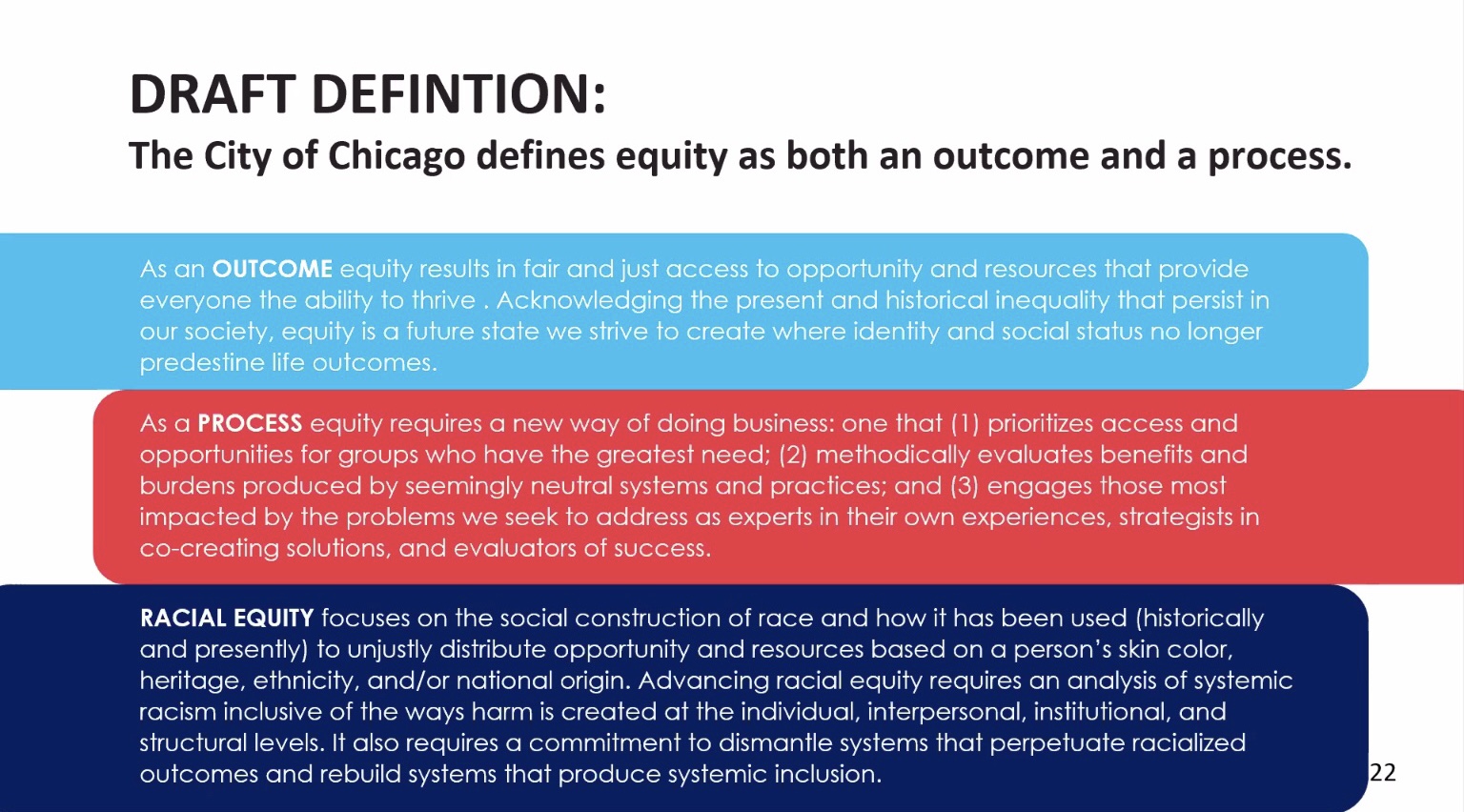 Screenshot of equity defined by the City of Chicago.