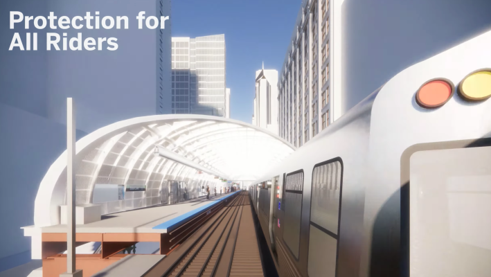 Rendering of a train's-eye view of the station, looking east.
