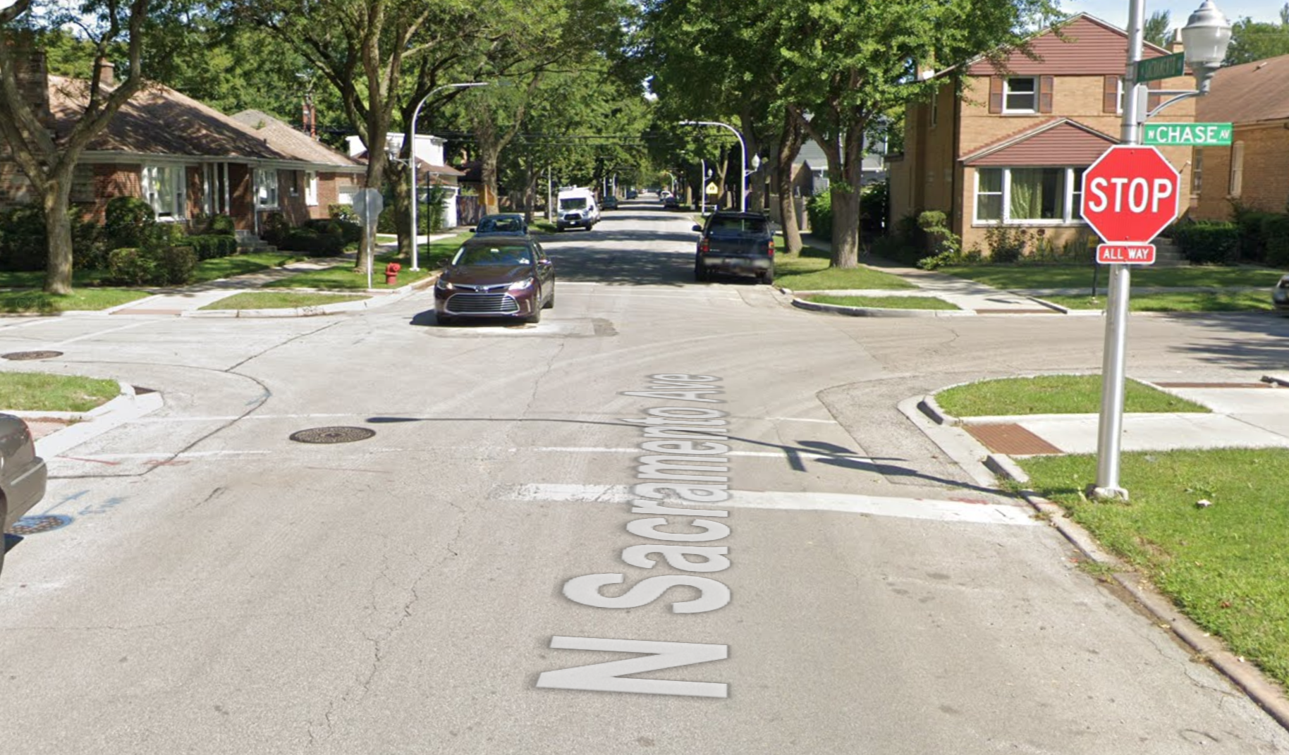 The intersection of Chase and Sacramento looking north. Image: Google Maps