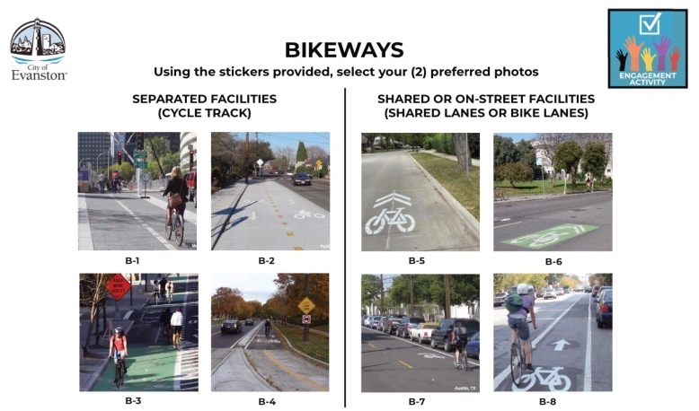 Bikeway treatments under consideration for Chicago Avenue in Evanston.