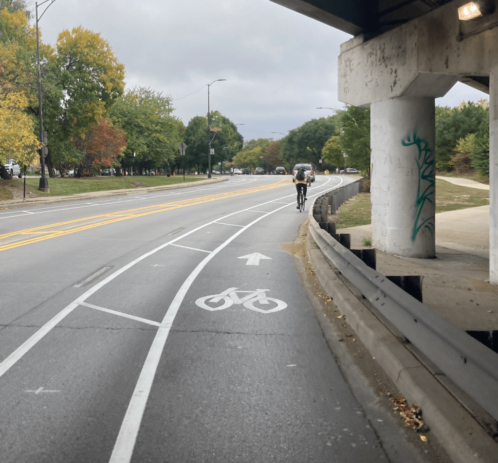 Take a virtual bike ride on the new Logan Boulevard bike lanes near Western Avenue