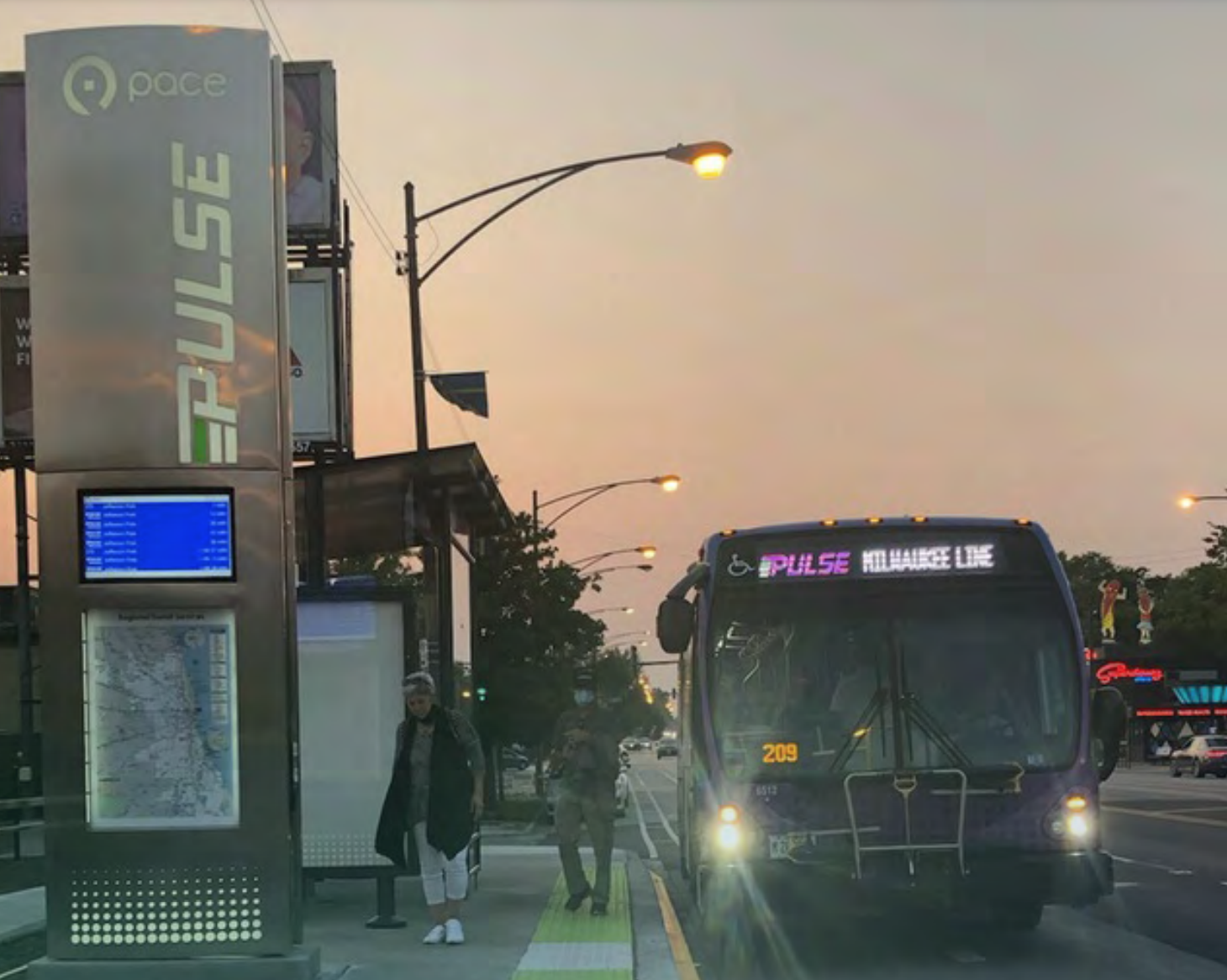 A Milwaukee line Pulse ART bus near Superdawg.