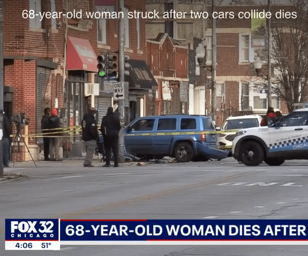 Woman fatally struck while waiting for bus by driver who ran red, hit another car