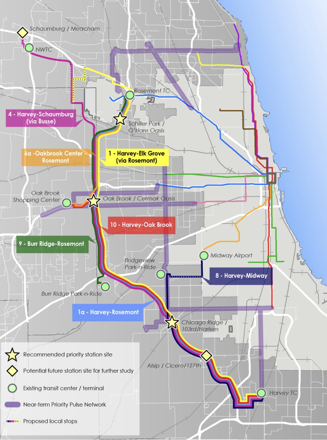 Potential route alignments and station locations. Image: Pace
