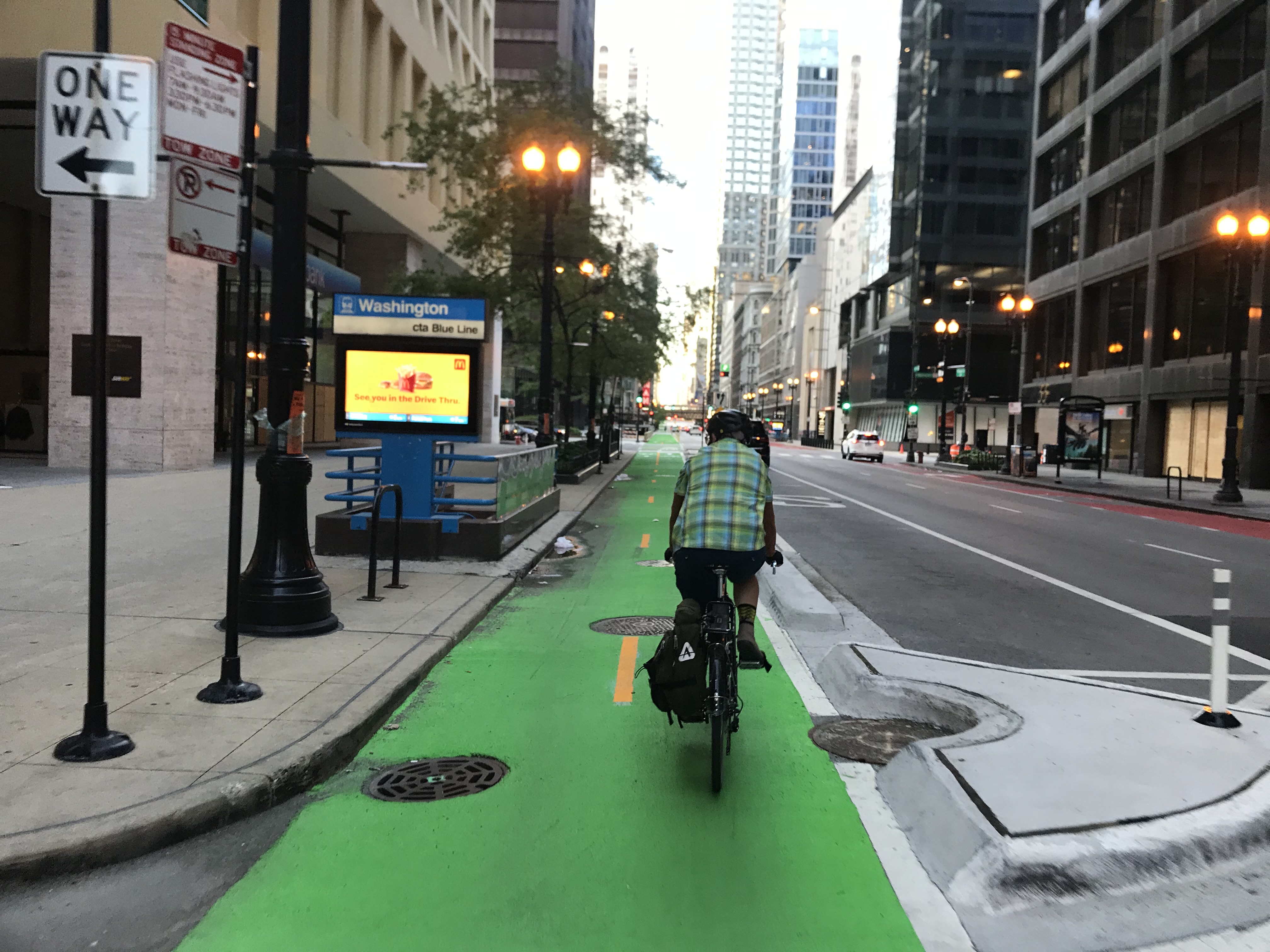 The Dearborn protected bike lane downtown is an example of a two-way protected bike lane. Photo: John Greenfield