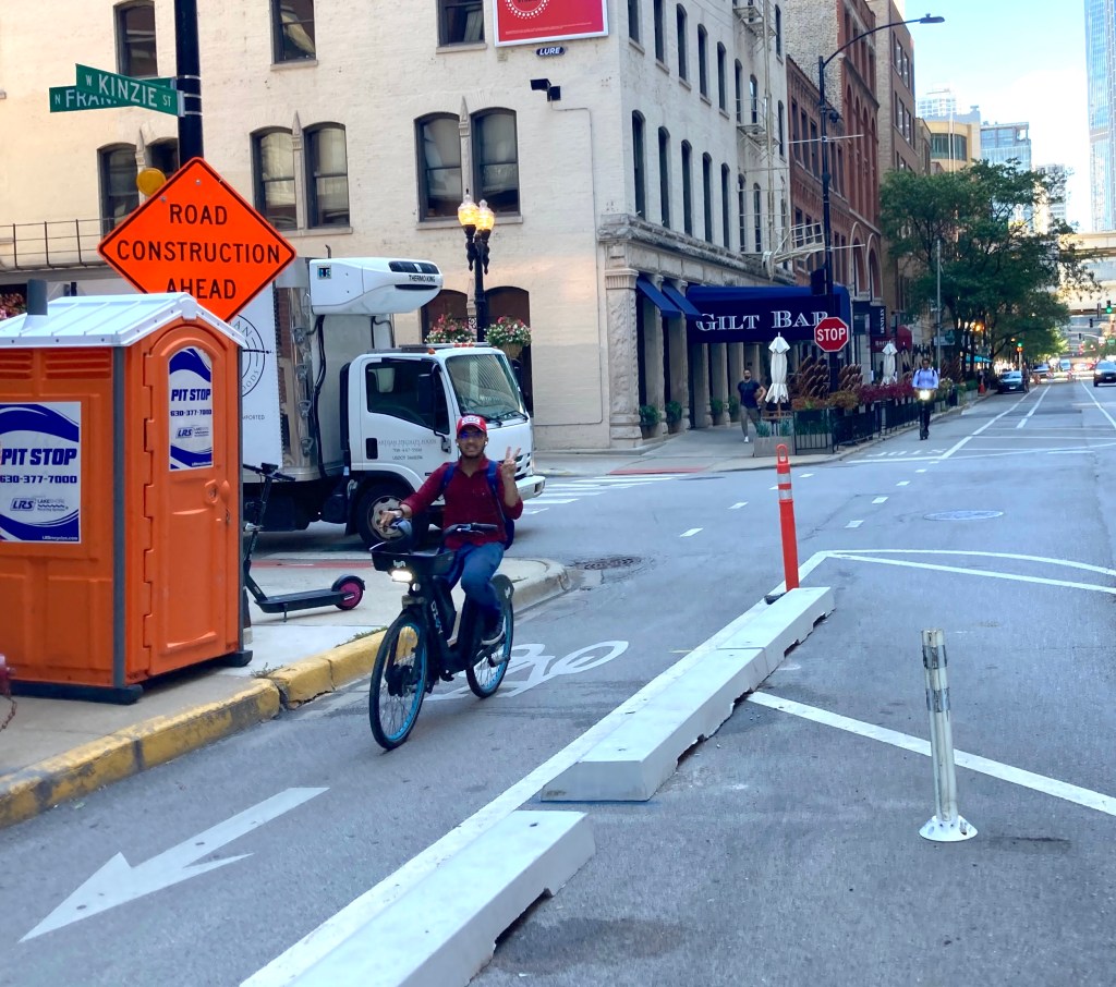 Eyes on the Street: Curb protection on Kinzie Street, and the Dearborn detour