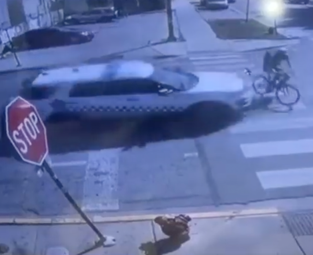 Cop ran stop sign without lights or siren, creamed bike rider in Humboldt Park