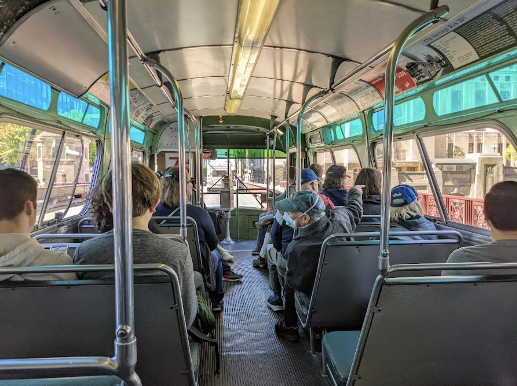 The interior of a "green limousine" bus. Photo: Eric Allix Rogers