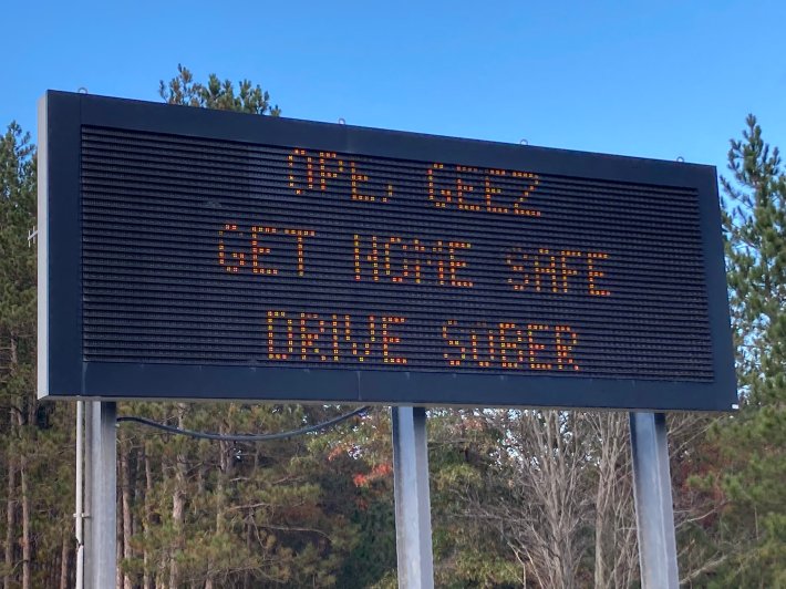 A Northwoods anti-DUI PSA: “Ope, geez get home safe, drive sober.” Photo: John Greenfield