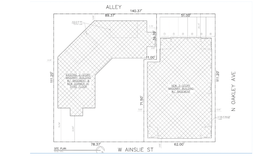 Aerial view of the potential building footprints.