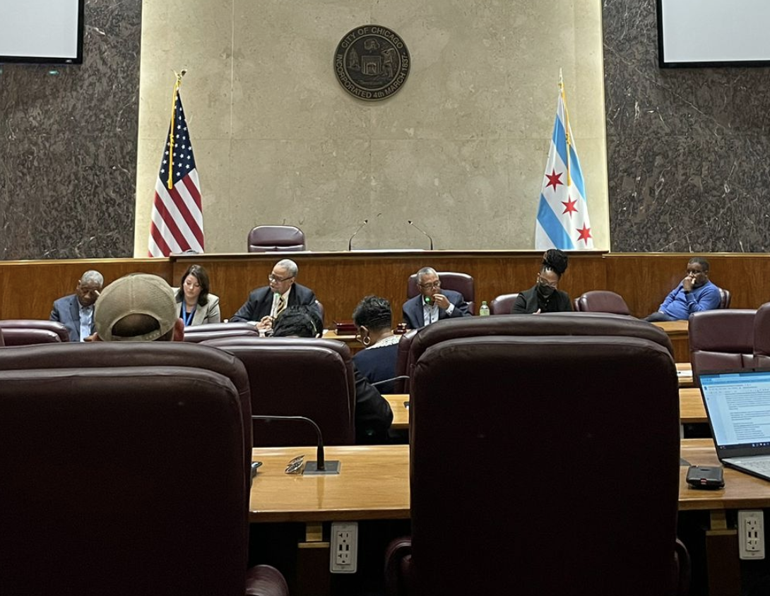 Carter, third from left, at today's hearing. Photo: