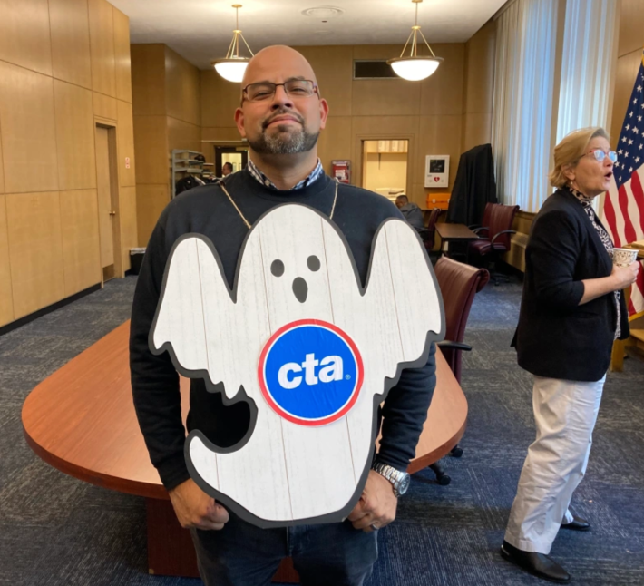 Andre Vasquez in his ghost outfit. Photo: John Greenfield