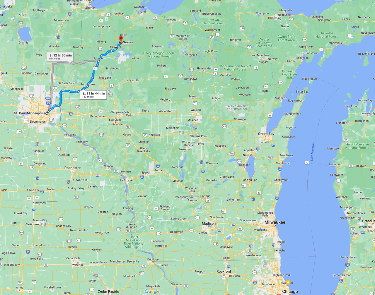My approximate bike route from St. Paul to Seeley. Image: Google Maps